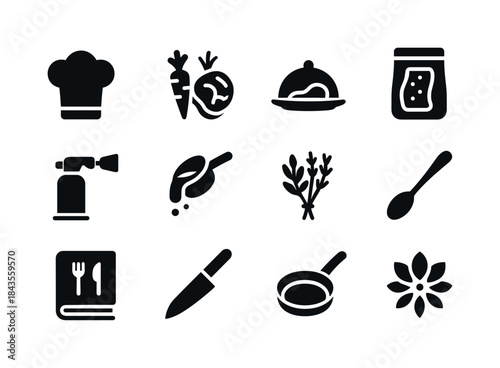 Gourmet Cooking Icons. Gourmet cooking. Solid icon set of Gourme