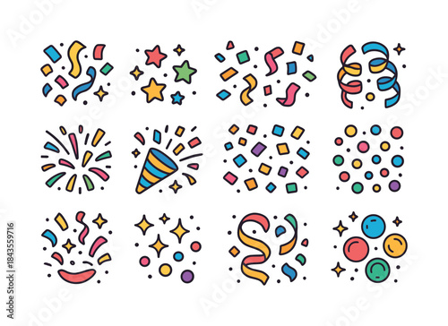 Colorful Confetti Icons. Confetti. Colorful isometric vector ico
