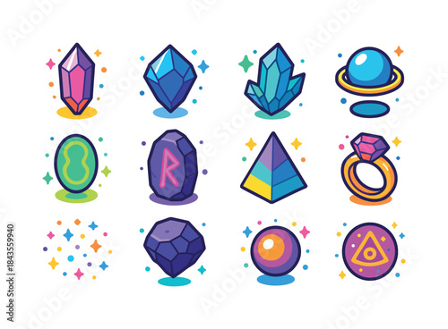 Colorful Crystal Icons. Crystal Core. Colorful isometric vector