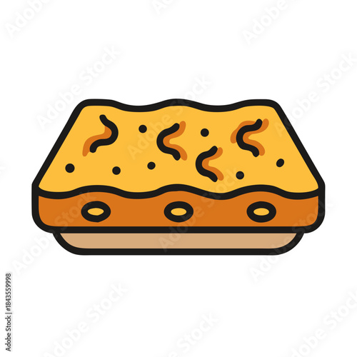 Illustration of a rectangular dish with lasagna design