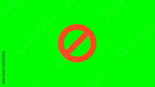 Red prohibition sign. Circular sign with a diagonal line in center of screen. Ban, fear. Environmental prohibition. Environmental protection. Nature conservation. 2d flat animation. Alpha channel