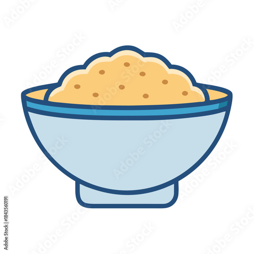 Cereal bowl filled with light yellow grains vector illustration