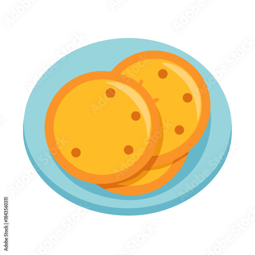 Stylized pancake stack on light blue plate illustration art
