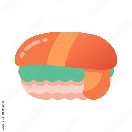 Minimalist illustration of a piece of salmon nigiri sushi