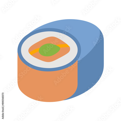 Isometric sushi roll illustration on white background, single piece