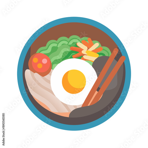 Stylized Ramen Bowl Illustration with Toppings on white background