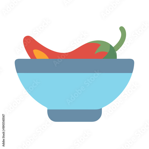Red chili pepper in a bowl on white background