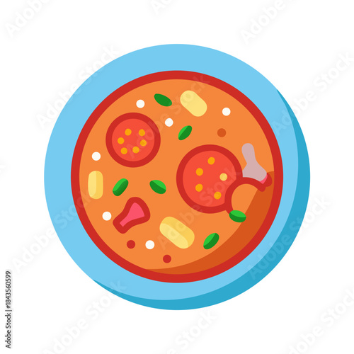 Flat design pepperoni pizza on a plate illustration