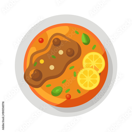 Delicious appetizing cartoon asian dish on plate illustration art