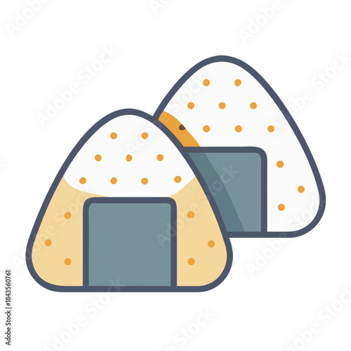Two onigiri rice balls isolated on white background illustration