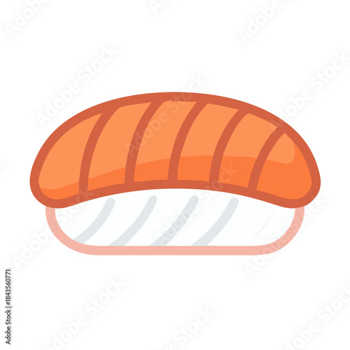 Stylized salmon nigiri sushi piece against white background