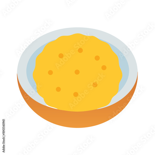 Polenta dish in a plate against white background