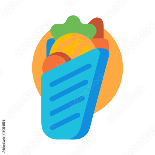 Stylized flat design of a vibrant and tasty shawarma wrap