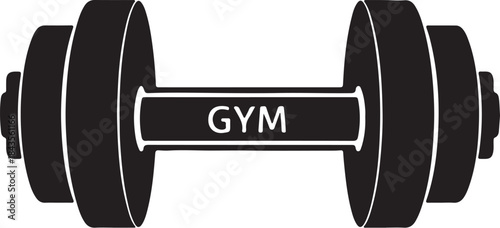 Black silhouette dumbbell with 'gym' text. strength training and fitness equipment vector icon graphic.
