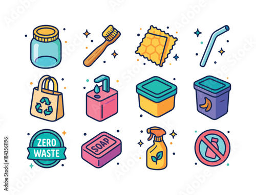 Zero Waste Icons. zero waste. Colorful isometric vector icons se