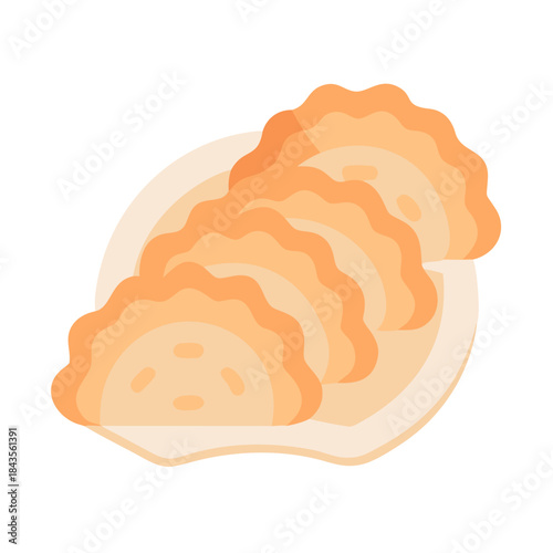 Stylized dumplings on plate flat illustration on white backdrop