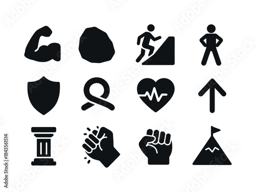 Strength Icons Set. Strength and resilience. Solid icon set of S