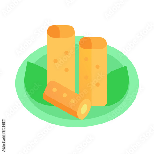 Delicious spring rolls on a green plate illustration