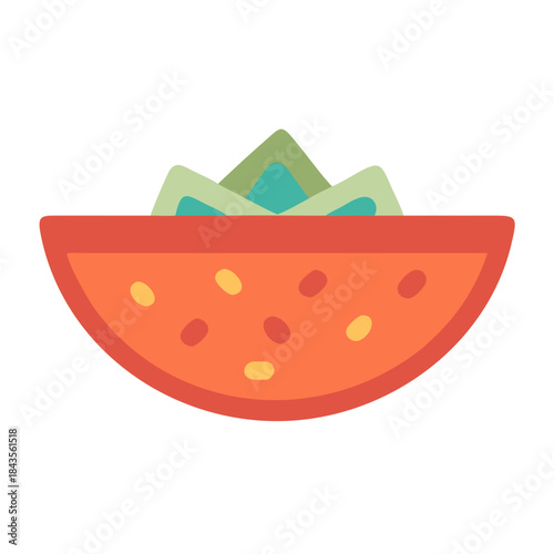 Modern stylized illustration of a tomato and green salad