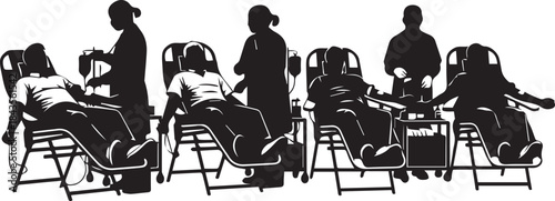 Silhouette of people donating blood in a medical setting receiving care