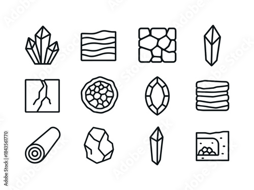 Mineral Icon Set. Mineral Formations. Line icon set of Mineral F