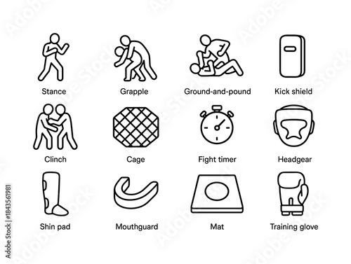 MMA Line Icon Set. MMA Basics. Line icon set of MMA Basics: stan