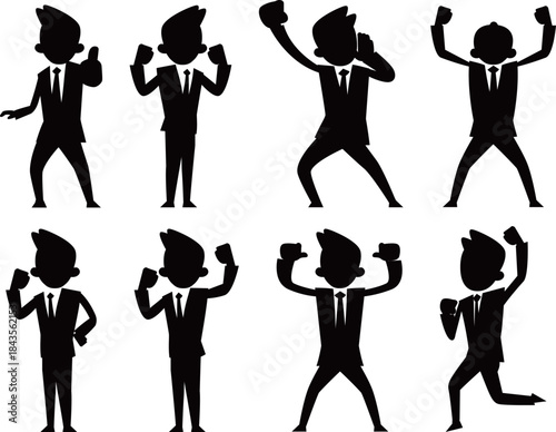 3頭身ビジネスマンシルエットポーズ集　喜び