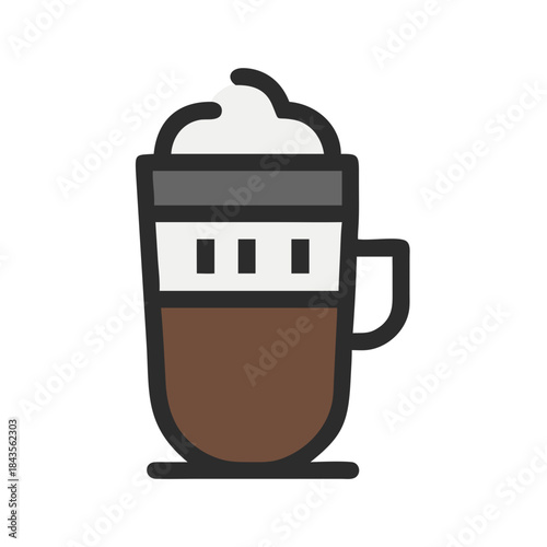 Stylized coffee beverage with foam in a transparent glass