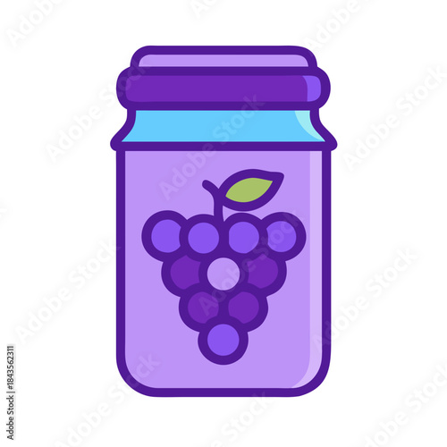 Jar of grape jam icon in flat vector style