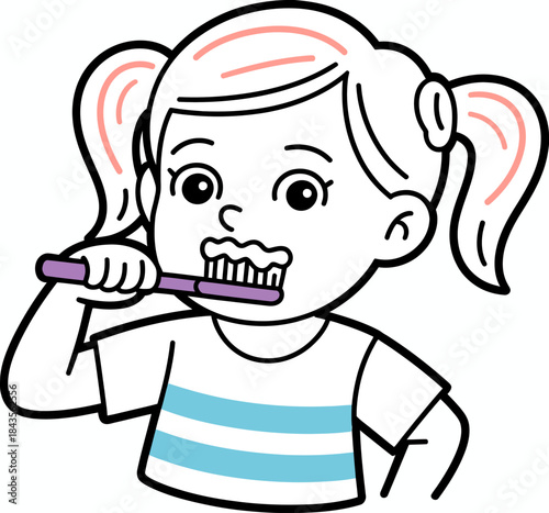 An adorable illustration of a young girl brushing her teeth, promoting dental hygiene and the importance of maintaining healthy habits in a fun and engaging manner.