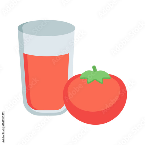 Fresh tomato juice in glass with ripe tomato fruit