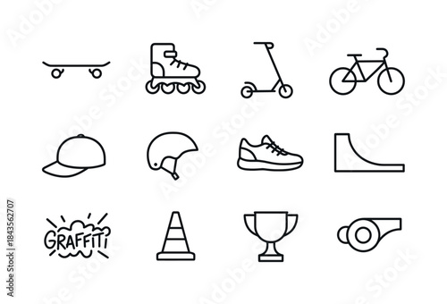 Street Sports Icons. Street sports. Line icon set of street spor