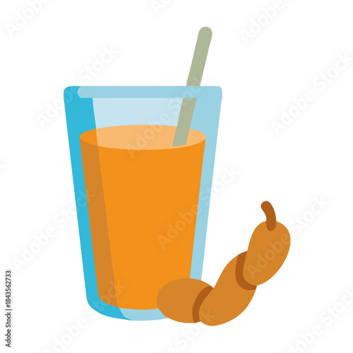 Tamarind juice in glass with straw, vector illustration