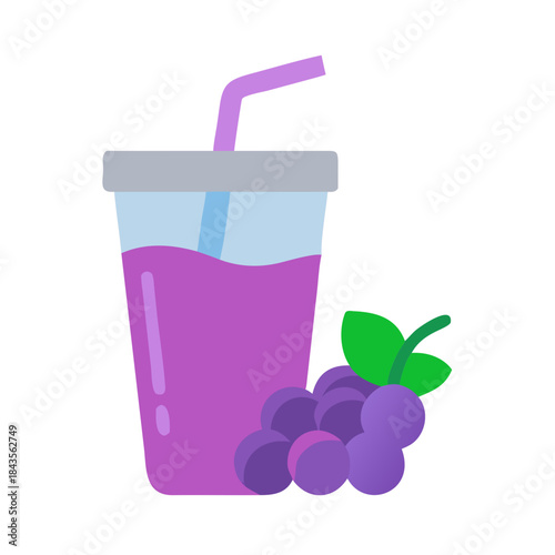 Refreshing grape juice in glass with fruit aside graphic
