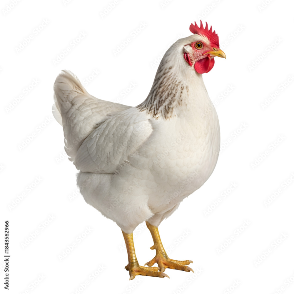 Fototapeta premium Realistic white chicken illustration detailed feathers poultry farm animal isolated on transparent background