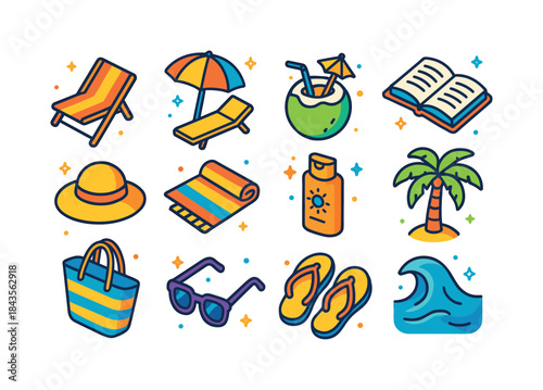 Seaside Icon Set. Seaside Relaxation. Colorful isometric vector