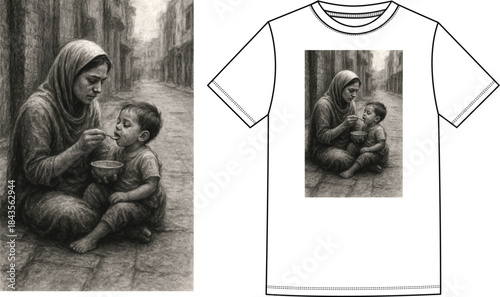 mother etting his child on the street, a motivational t shirt design