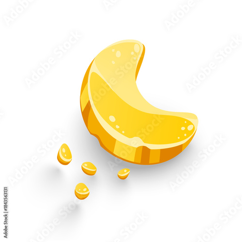 Yellow moon with crumbs icon, Cartoon style night sky weather forecast symbol graphic element. Vector 3D Illustration Isolated.
