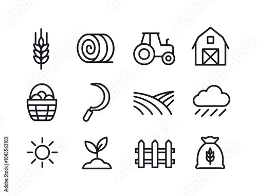 Farm Harvest Icons. Farm harvest. Line icon set of farm harvest: