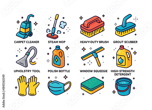 Isometric Cleaning Tools. Deep cleaning. Colorful isometric vect