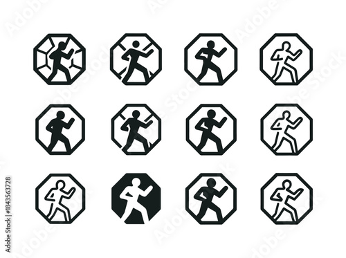MMA Logo Variations. Body combat. Icon set. Set Logo of body com