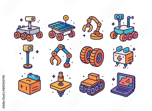 Colorful Mars Rovers Icons. Mars rovers. Colorful isometric vect