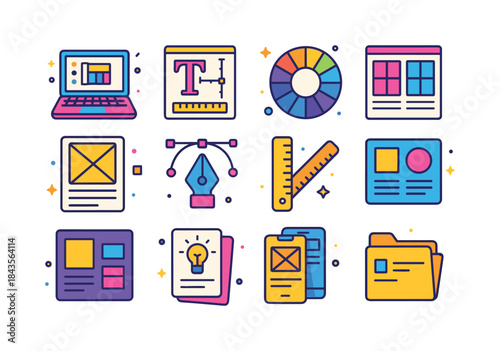 Colorful Designer Icons. Designer. Colorful isometric vector ico