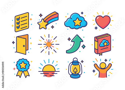 Dream Icon Collection. Dreams coming true. Colorful isometric ve