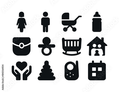 Parenthood Icons. Parents. Solid icon set of Parents: mom, dad,