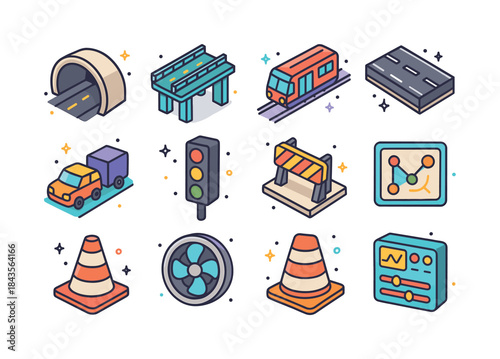Isometric Transportation Icons. Transportation Network. Colorful