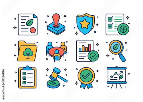 Environmental Policy Icons. Environmental policy. Colorful isome