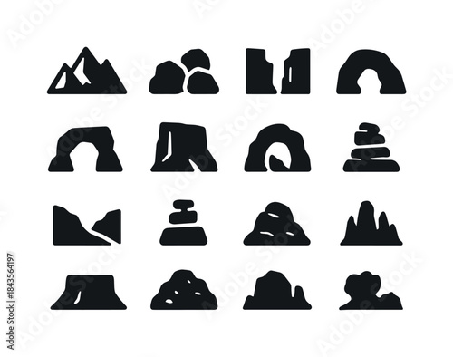 Rock Landscape Icons. Rock Landscapes. Solid icon set of Rock La