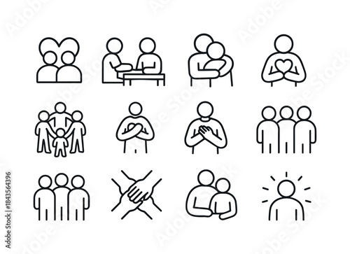 Family Icon Set. Family bonding. Line icon set of family bonding