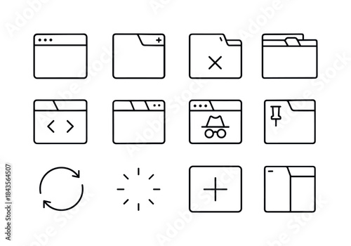Browser Tab Icons. Internet Browser Tabs. Line icon set of Inter